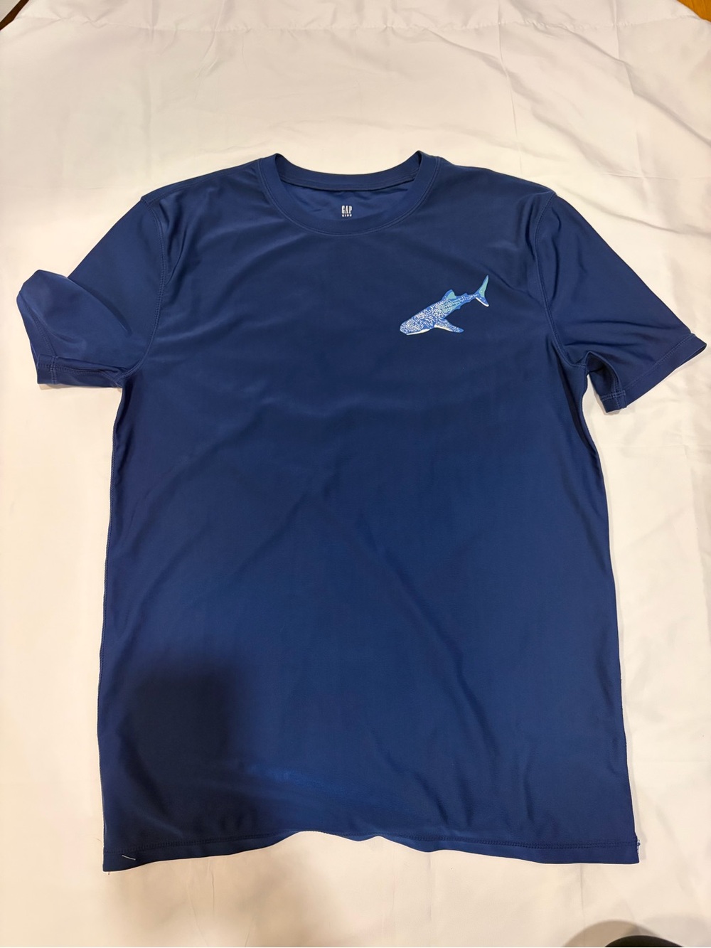 GAP Navy Blue Kids Swim Rashguard with Blue Shark Graphic